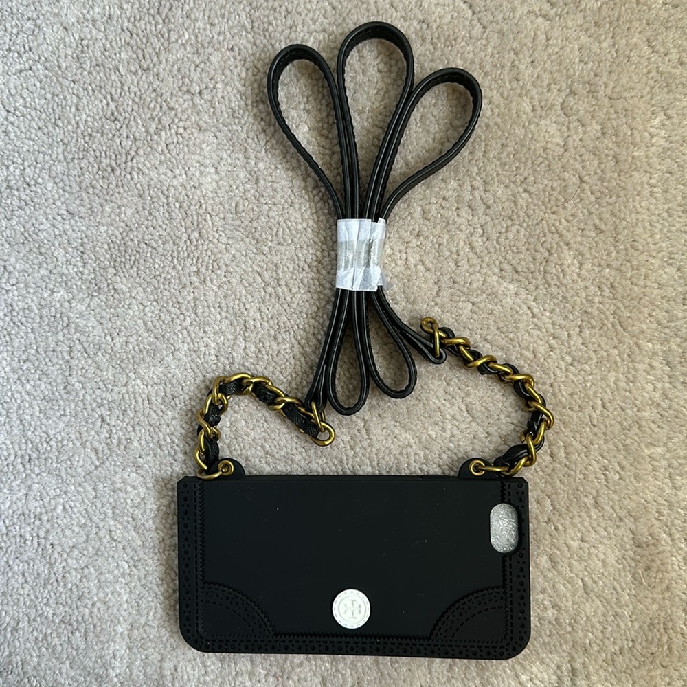 Tory Burch silicone case with leather and metal chain strap for iPhone 6